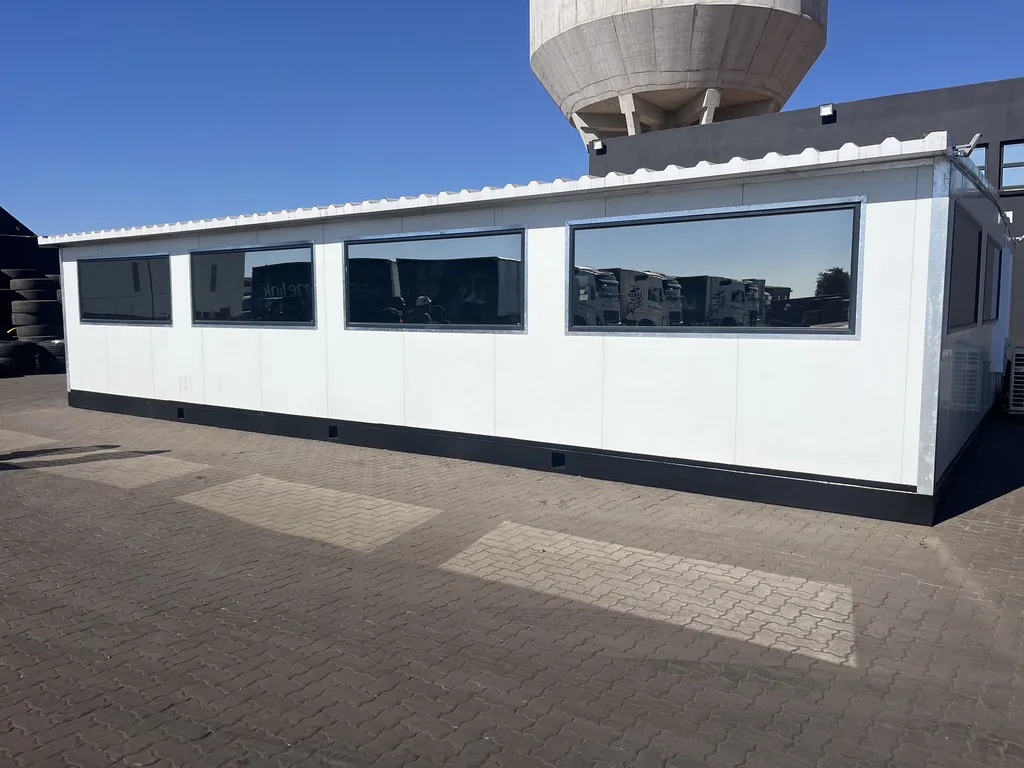 Park home site office with large windows